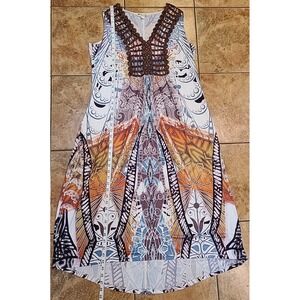 World Unity Stretchy Multicolor Sleeveless Dress Sz 1X Brown Beige Resort Tribal